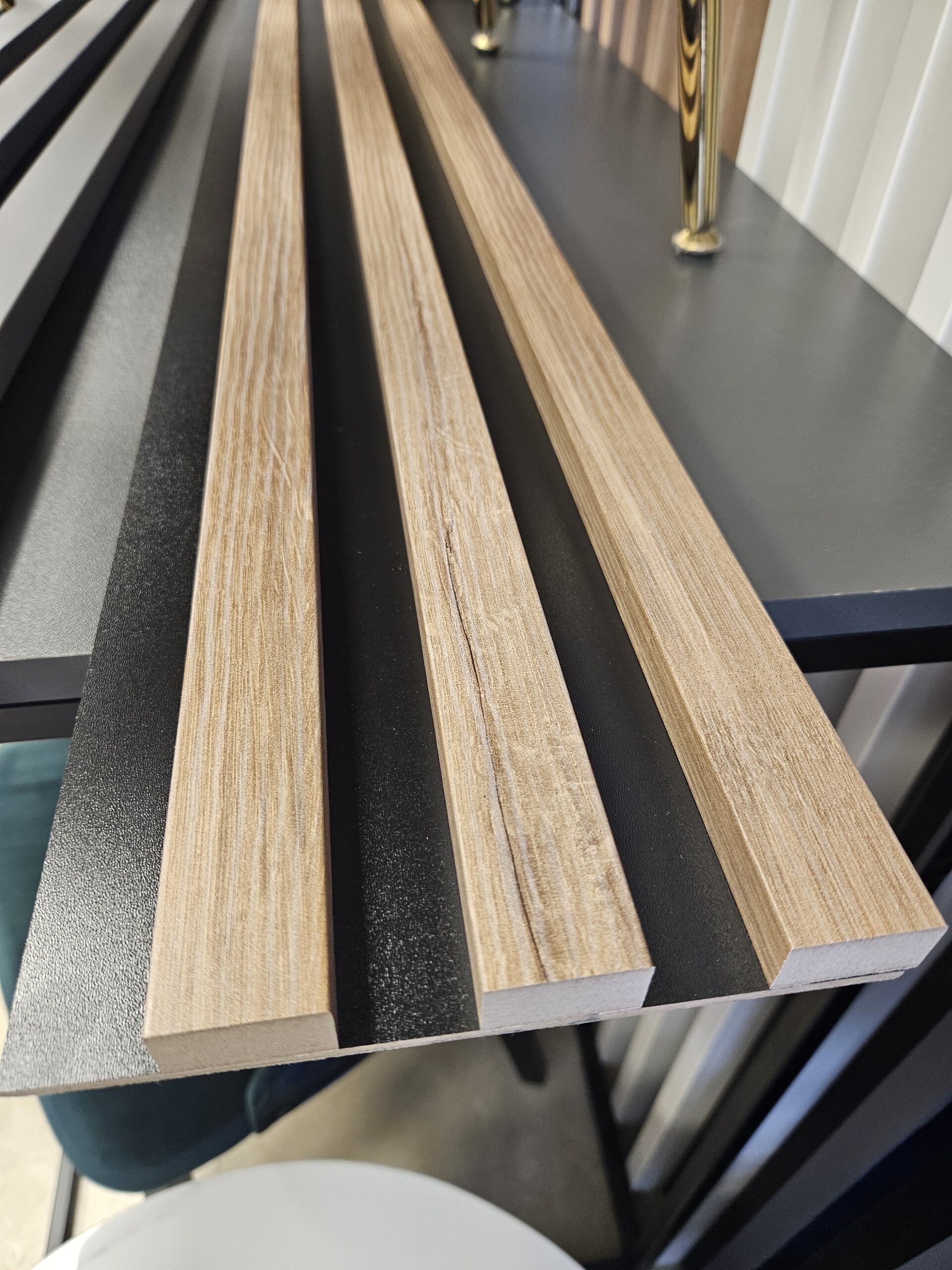 Decorative Wall Lamella Panels on a Base, Stirling Oak on a Black - Image 8