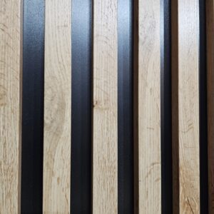 Decorative Wall Lamella Panels on a Base, Honey Oak on a Black