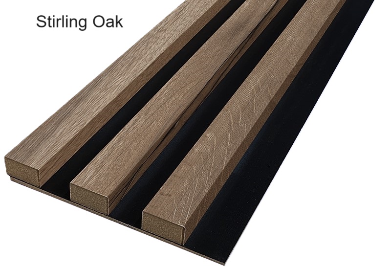 Decorative Wall Lamella Panels on a Base, Stirling Oak on a Black