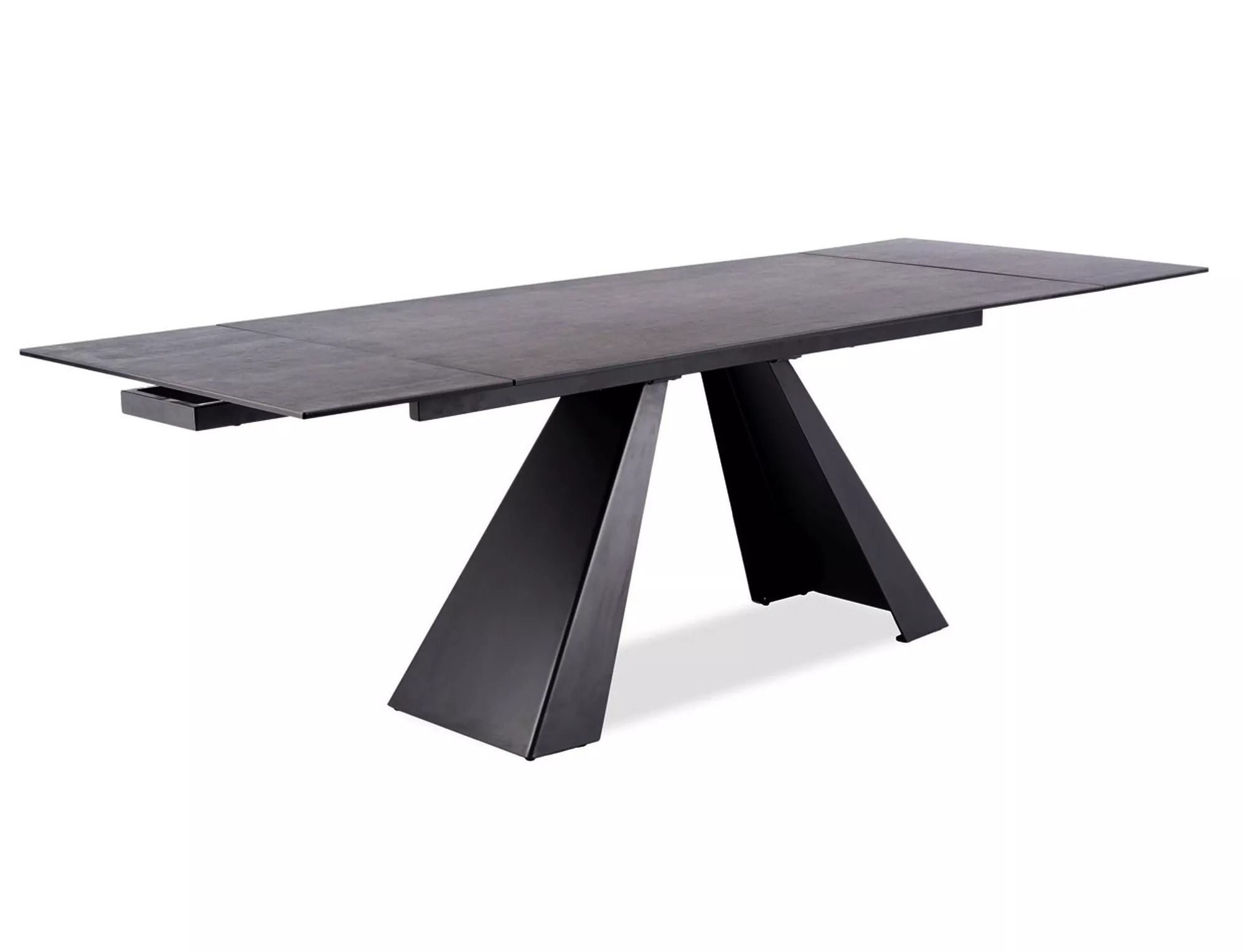 Salvadore anthracite grey ceramic dining table 180–260 cm with black metal legs