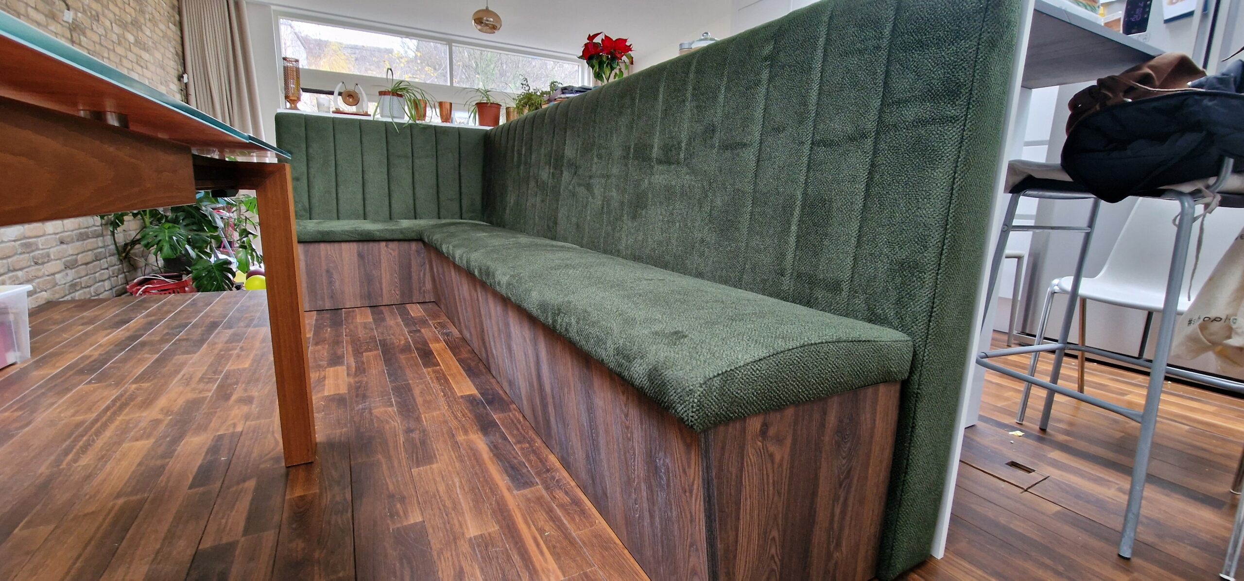 Bespoke Channel Style L-shaped Banquette Seating with Storage, W325 x 130 cm - Image 4
