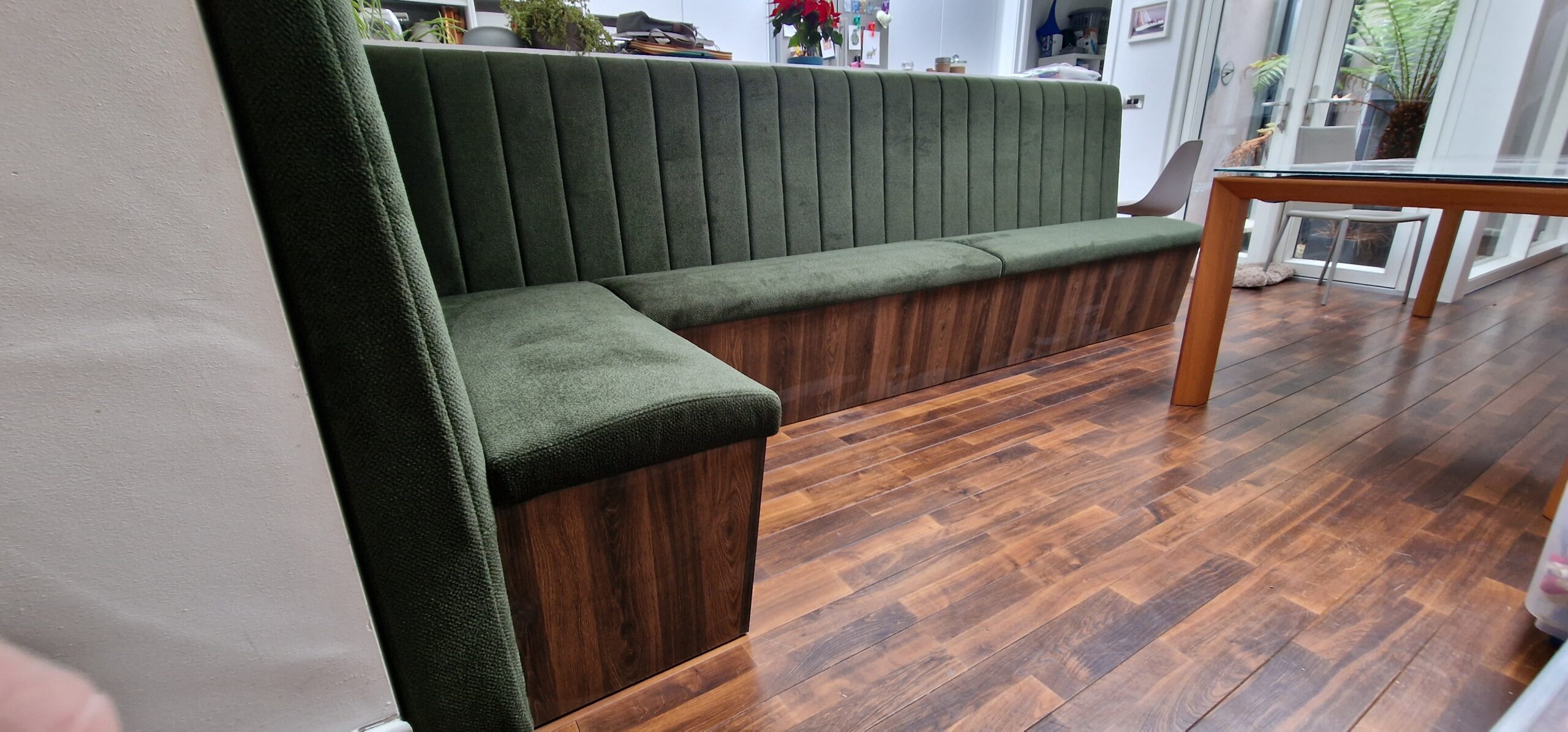 Bespoke Channel Style L-shaped Banquette Seating with Storage, W325 x 130 cm - Image 7