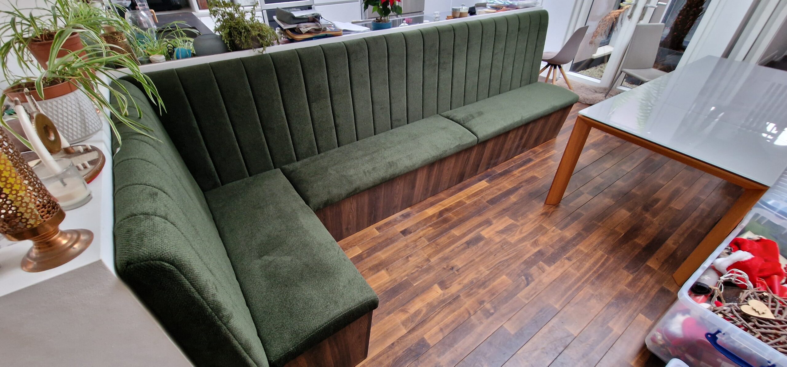 Bespoke Channel Style L-shaped Banquette Seating with Storage, W325 x 130 cm - Image 8