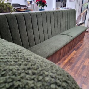 Bespoke Channel Style L-shaped Banquette Seating with Storage, W325 x 130 cm