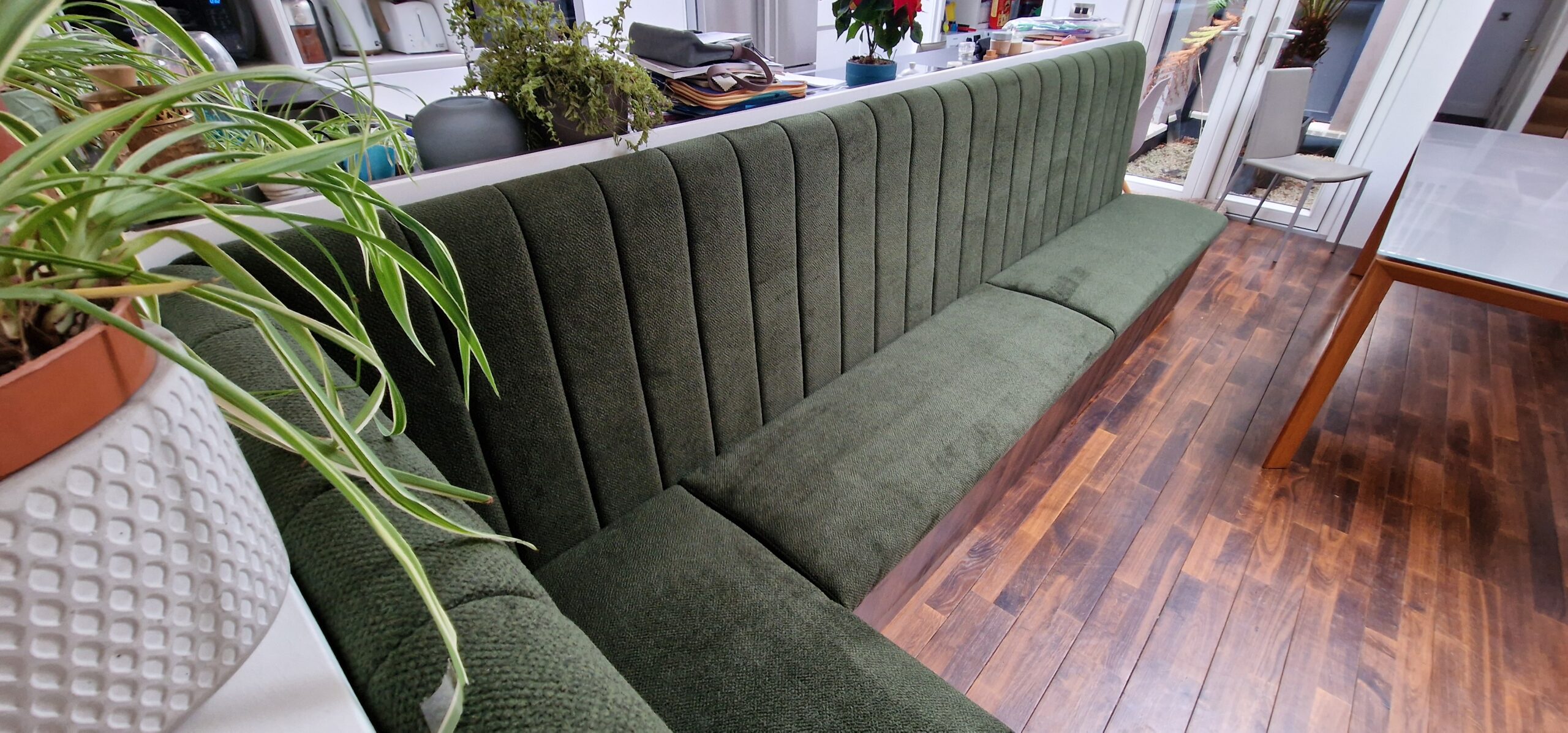 Bespoke Channel Style L-shaped Banquette Seating with Storage, W325 x 130 cm - Image 9