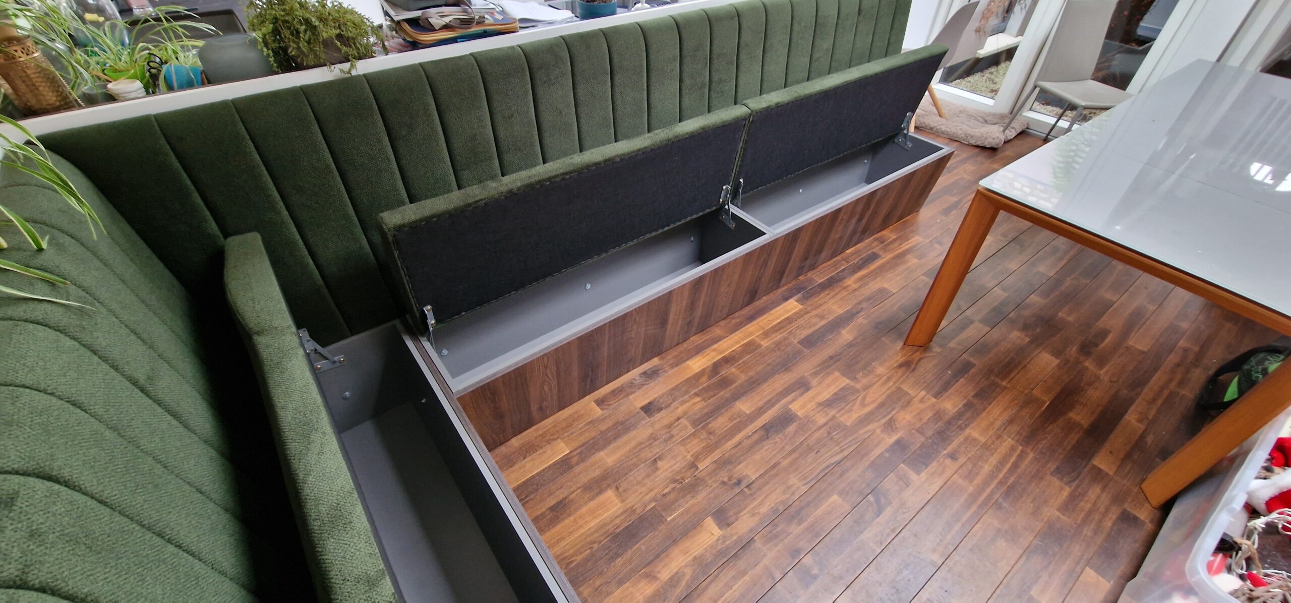 Bespoke Channel Style L-shaped Banquette Seating with Storage, W325 x 130 cm - Image 11