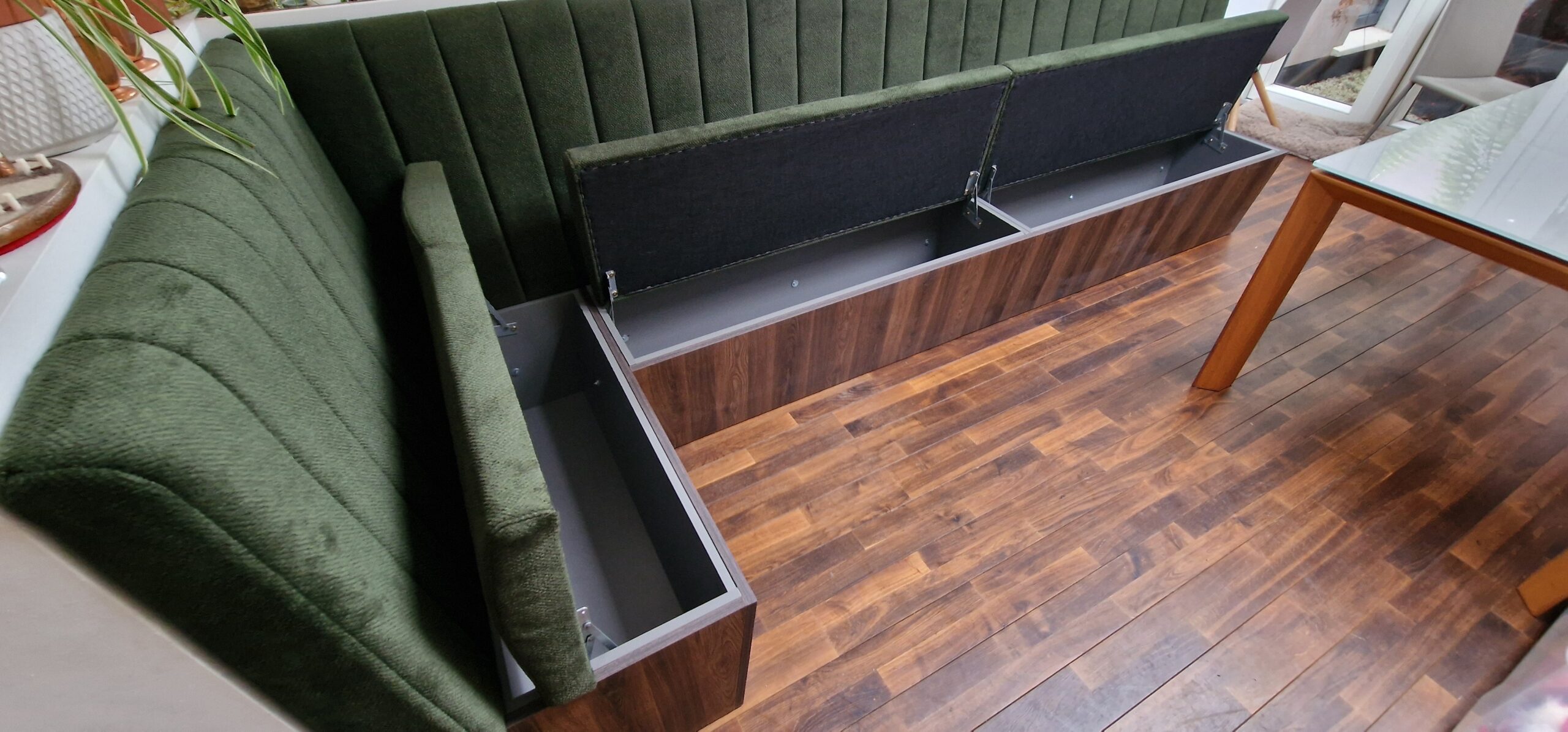 Bespoke Channel Style L-shaped Banquette Seating with Storage, W325 x 130 cm - Image 12