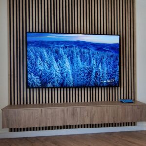 Bespoke Slatted Wood TV Wall with Floating Cabinet