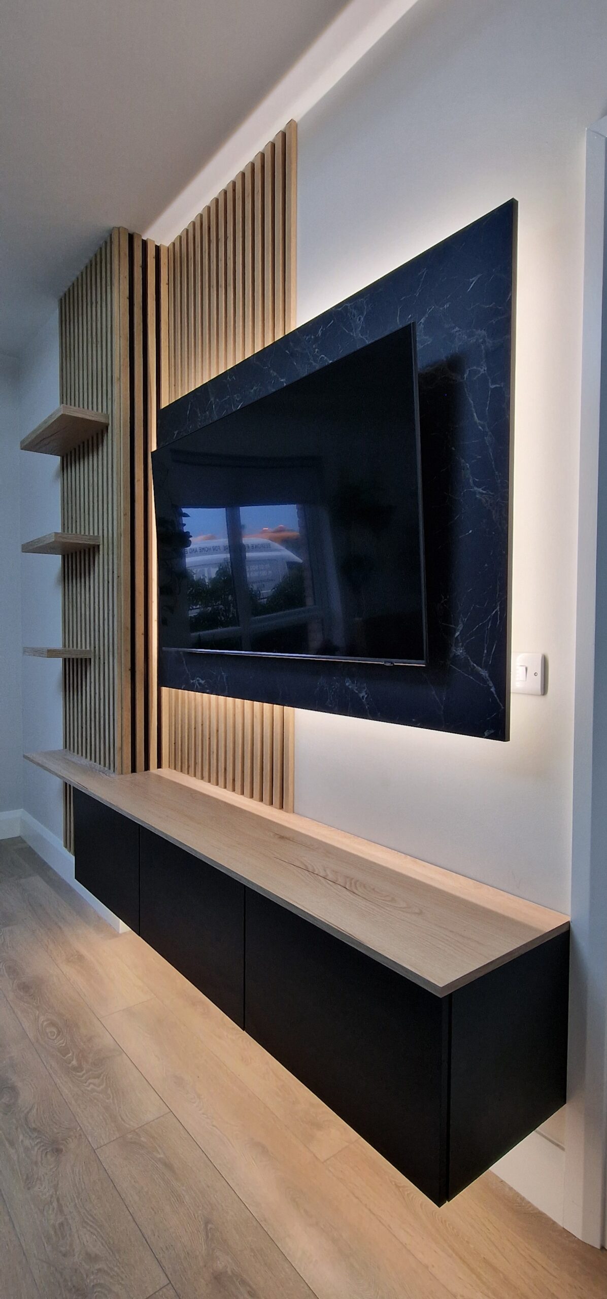 Bespoke Feature Wall – Modern Slatted Design Black - Image 2