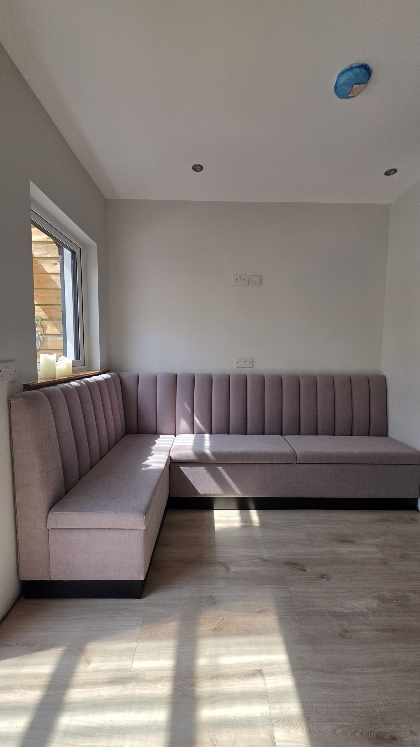 Bespoke Channel Style L-shaped Banquette Seating with Storage, 250 x 140 cm