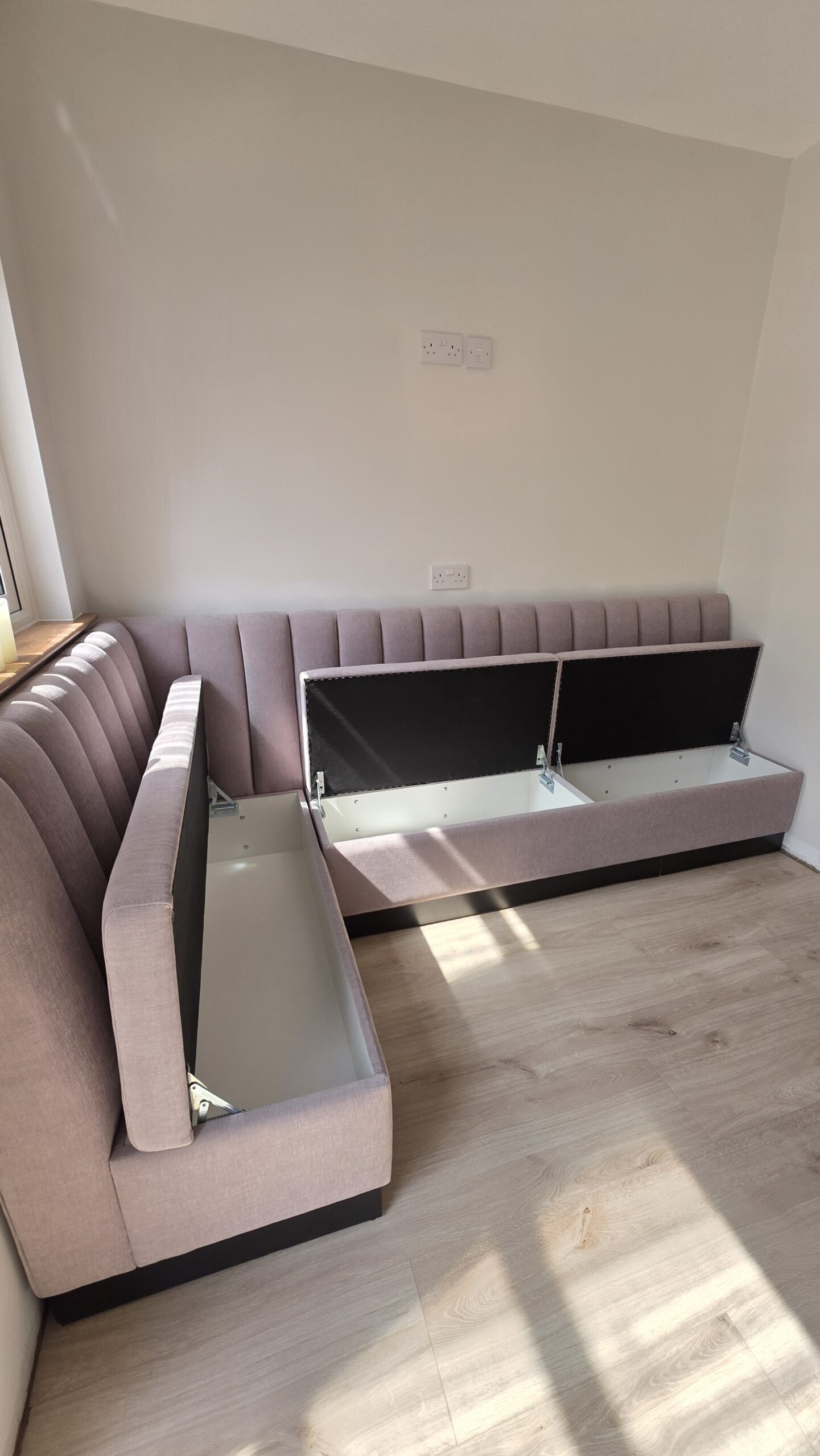 Bespoke Channel Style L-shaped Banquette Seating with Storage, 250 x 140 cm - Image 2