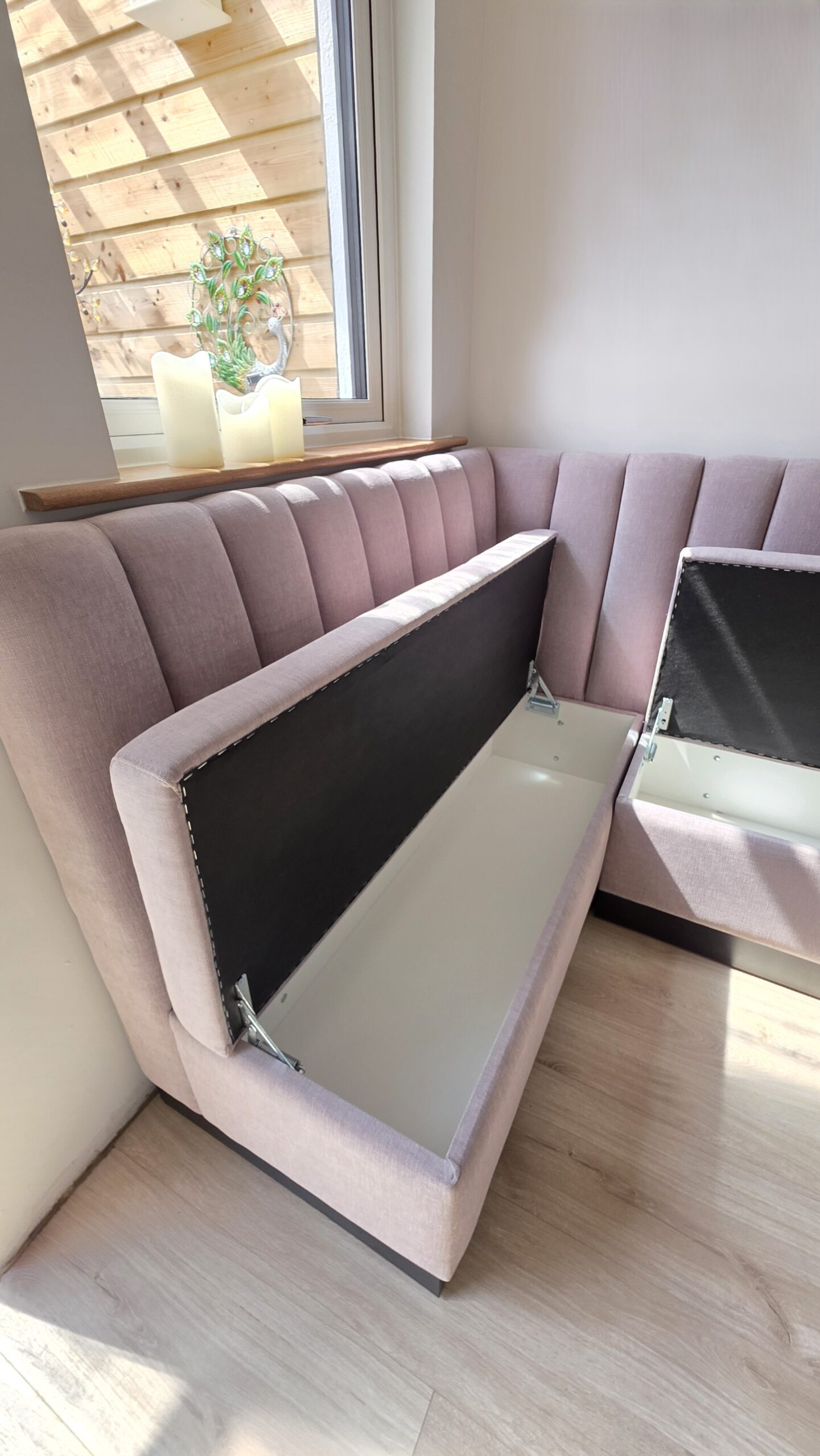 Bespoke Channel Style L-shaped Banquette Seating with Storage, 250 x 140 cm - Image 7