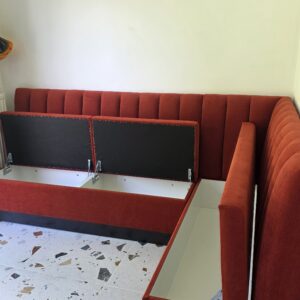 Bespoke Channel Style L-shaped Banquette Seating with Storage, 255 x 155 cm
