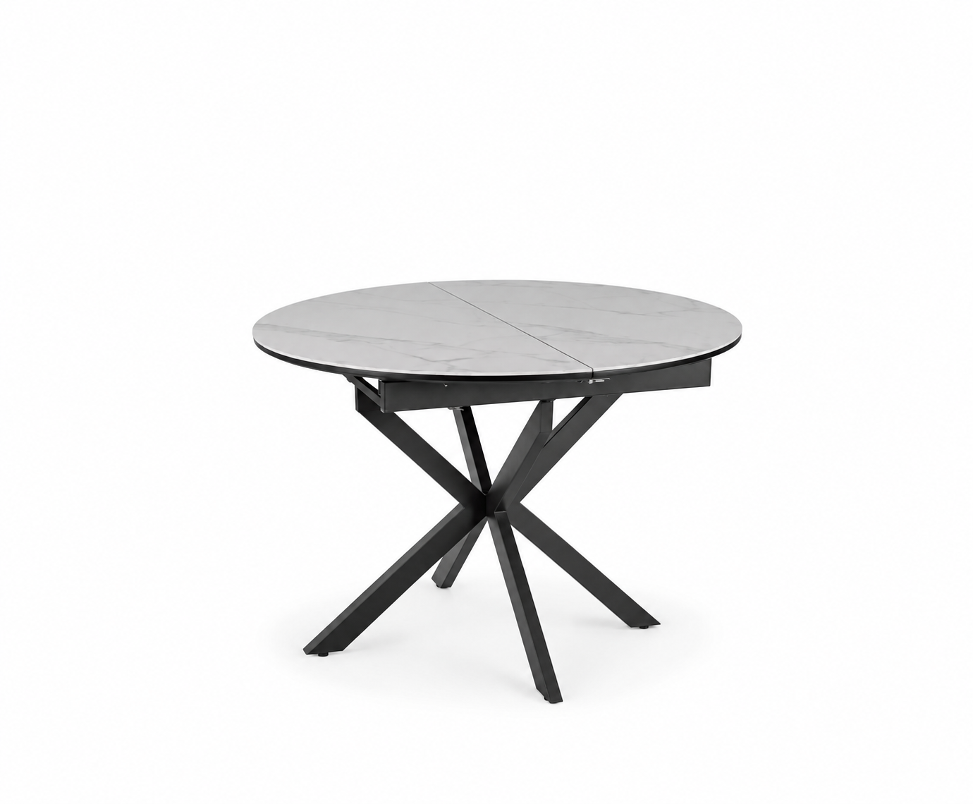 Gaston white ceramic extending dining table with matt black metal legs
