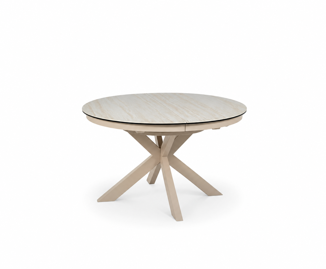 Porto Travertine extending dining table 120–160cm with beige ceramic top and cashmere metal base