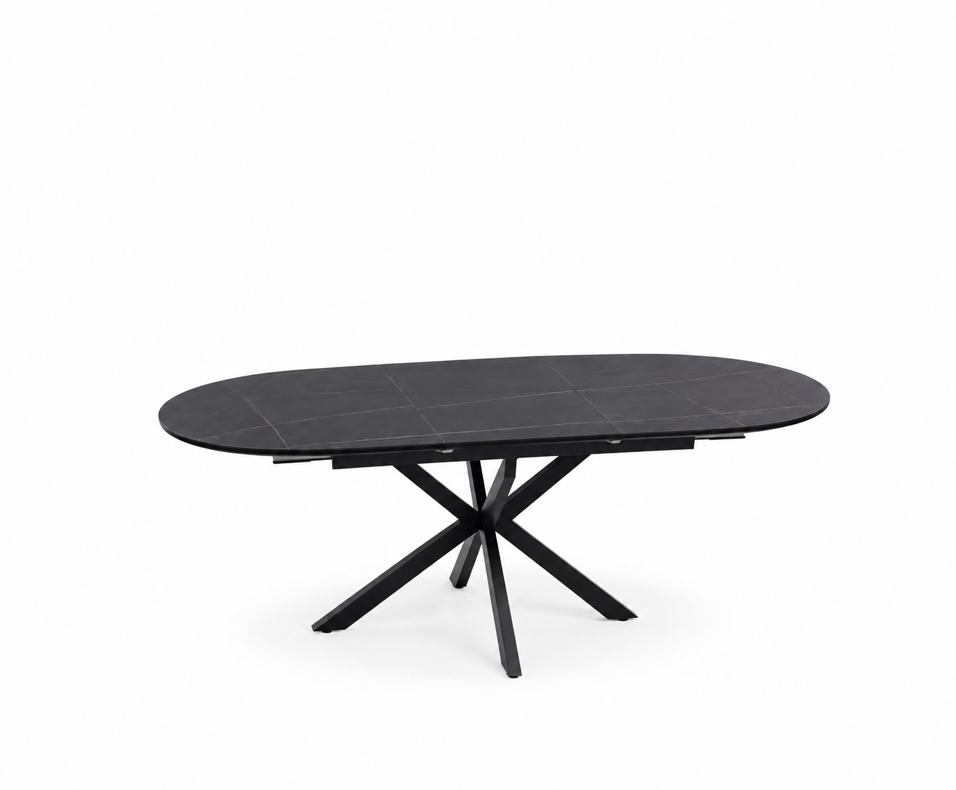 Gaston black oval ceramic extending dining table with matt black stone-effect top