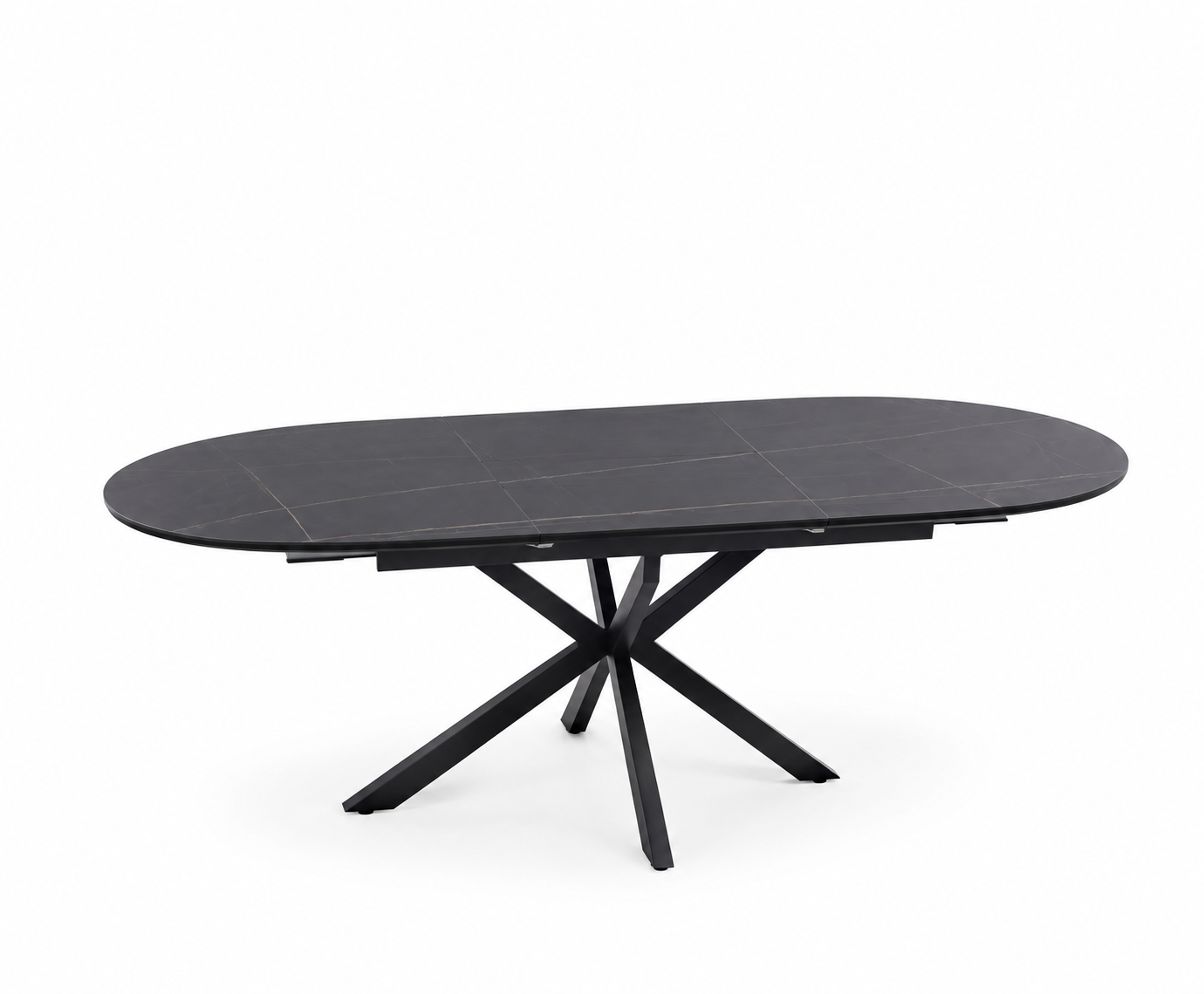 Gaston 140 white oval ceramic extending dining table with black metal base