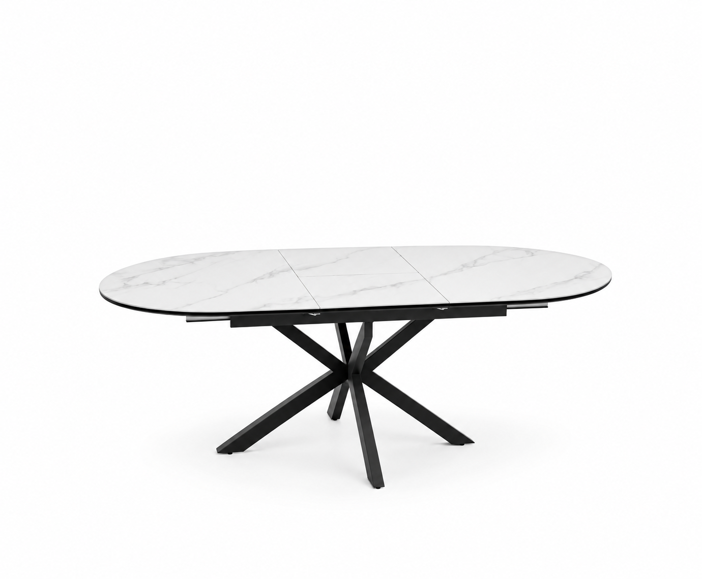 Gaston white oval ceramic extending dining table 140–180cm with black metal legs