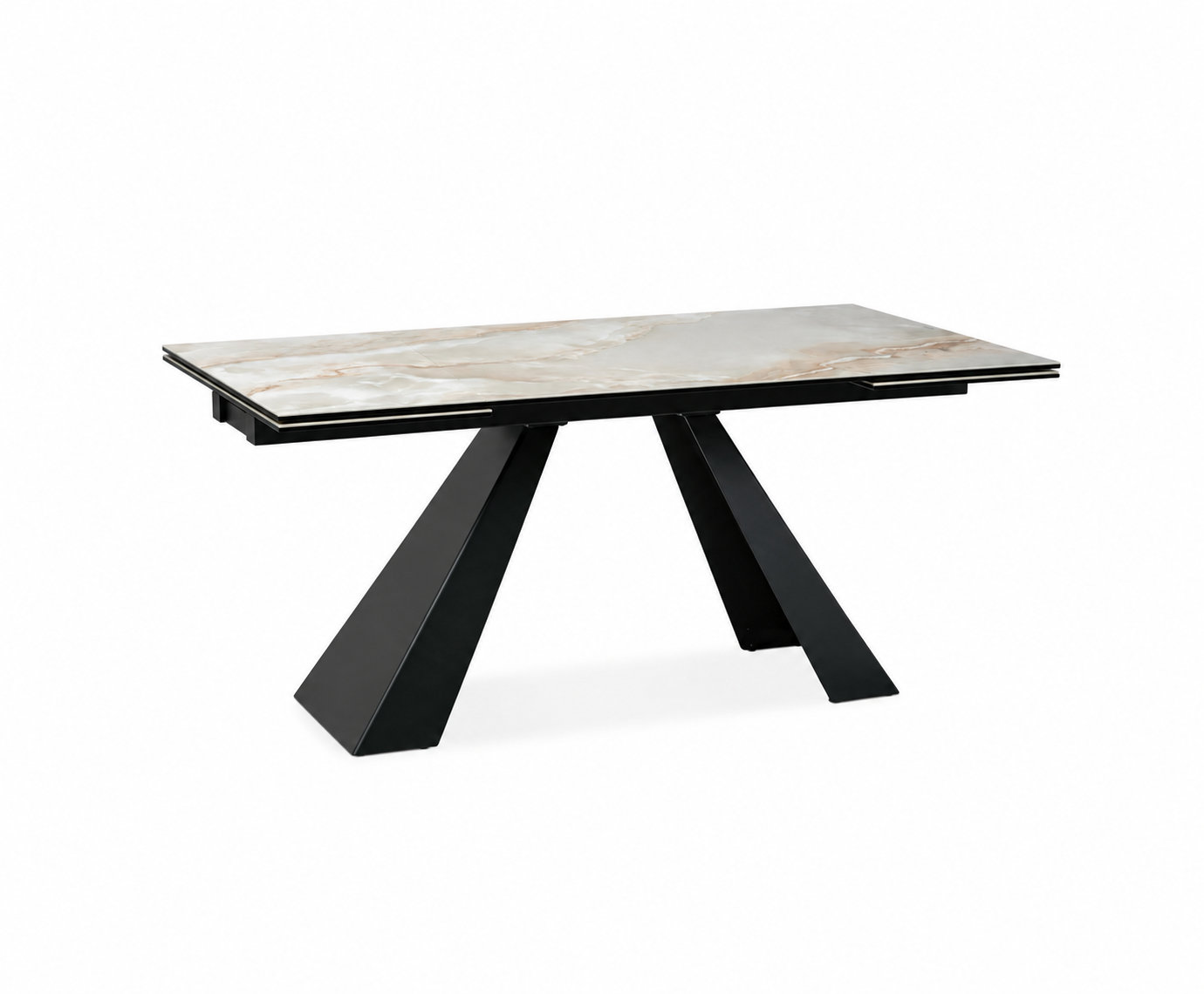 Salvadore Onice Oro Beige ceramic dining table with matt black metal legs