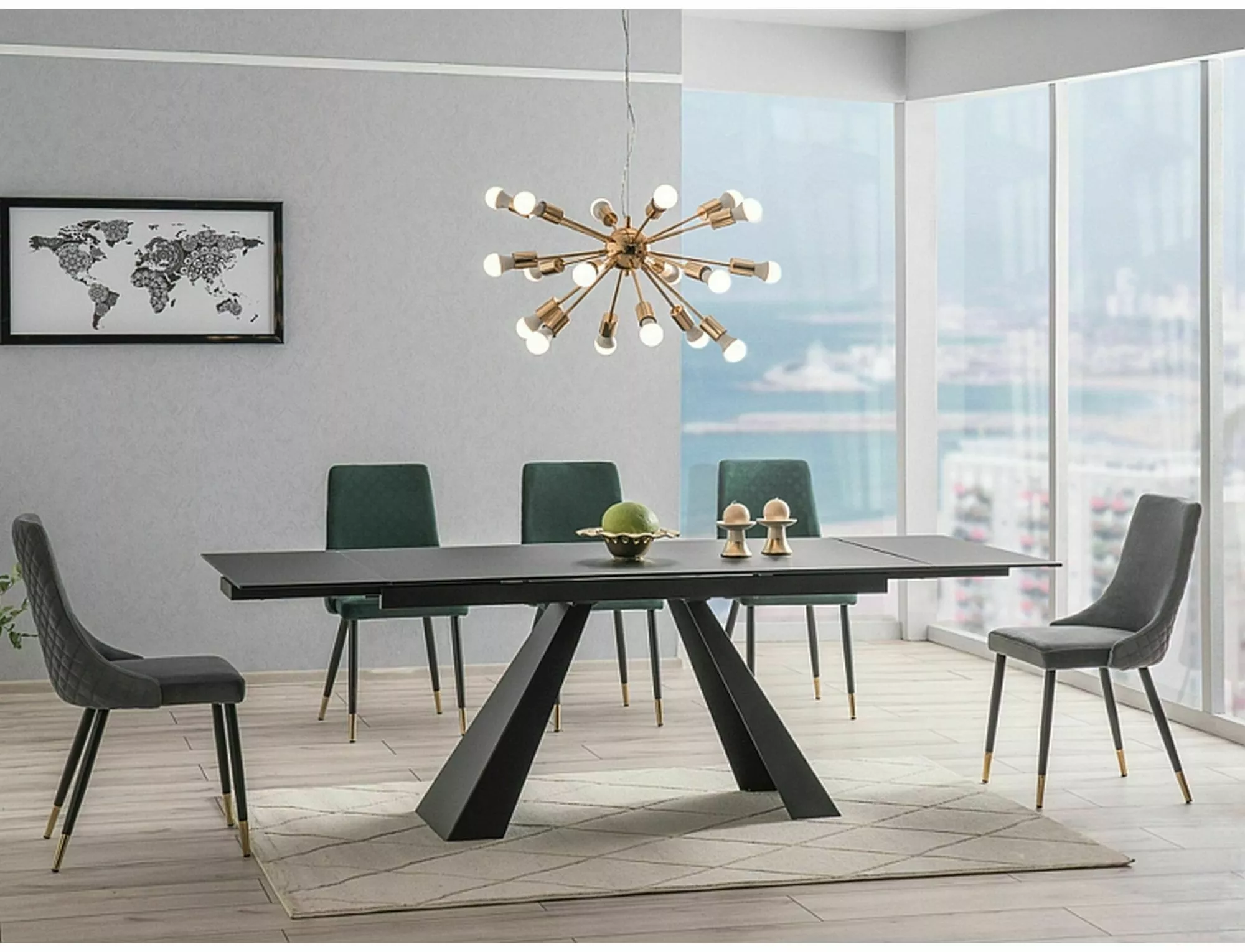 Salvadore Black ceramic dining table in a modern dining room interior