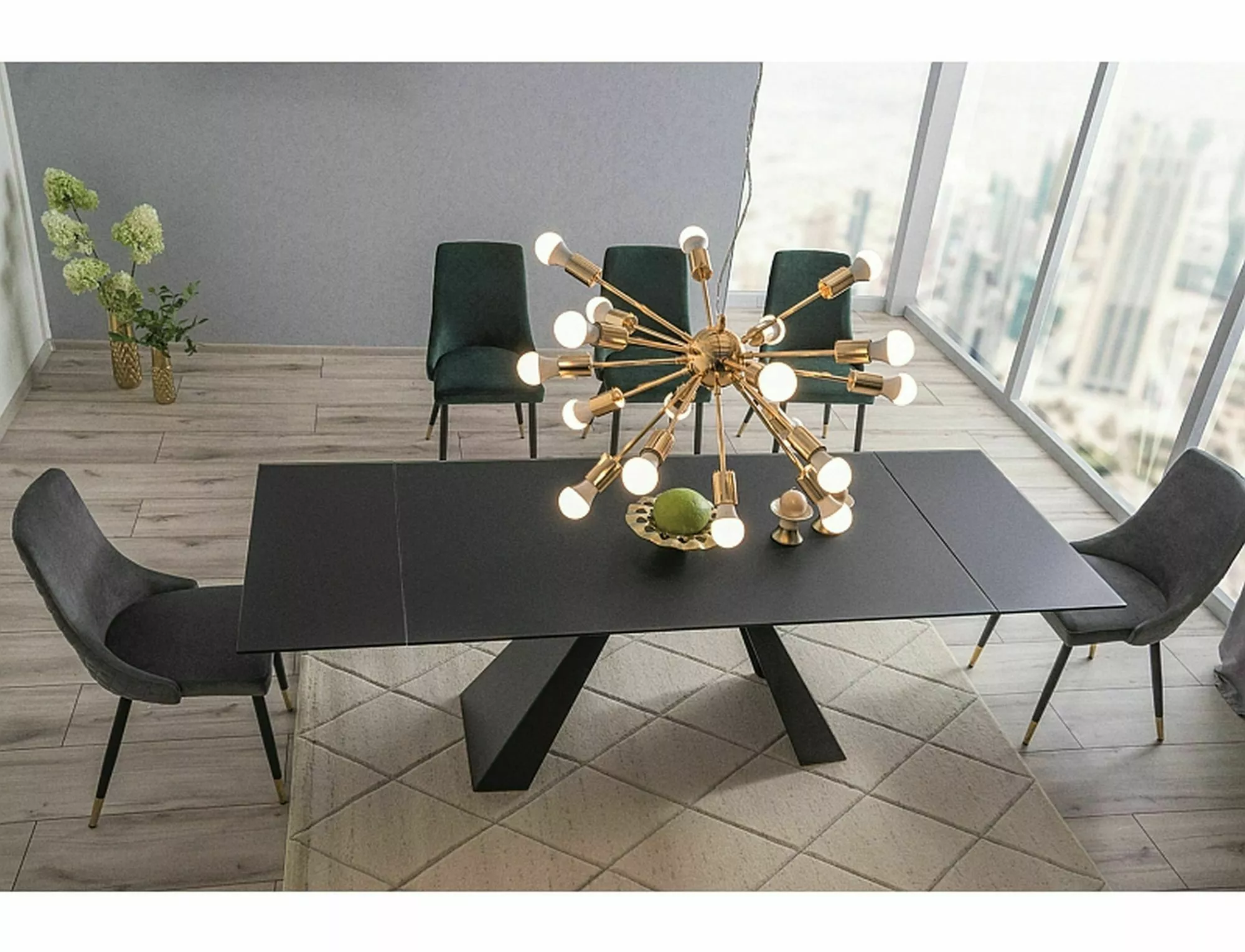 Salvadore Black rectangular ceramic dining table viewed from above