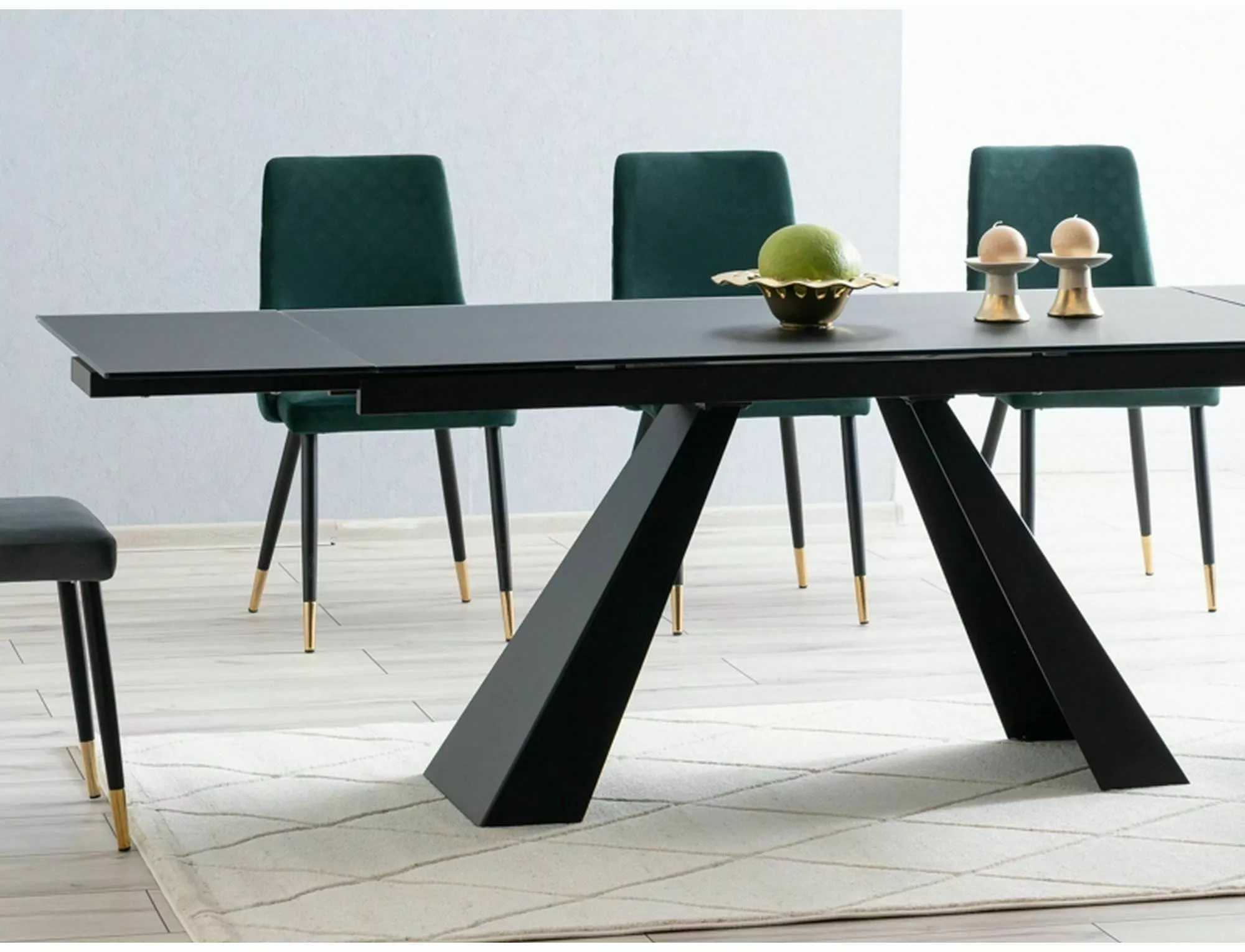 Angular black metal legs of Salvadore contemporary dining table