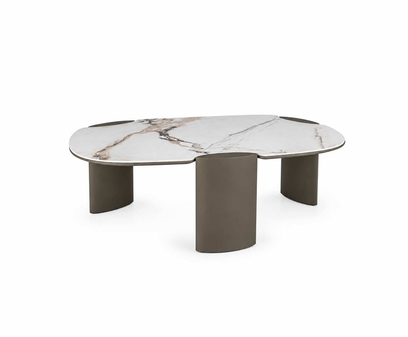 Adoro B Amber Bianco coffee table with white ceramic top and sculptural copper metal legs