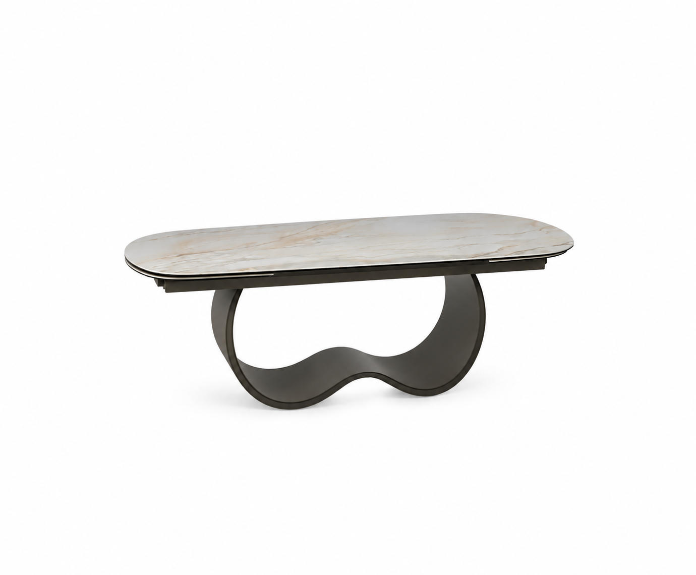 Casablanca beige ceramic extending dining table 200–276cm with sculptural metal base
