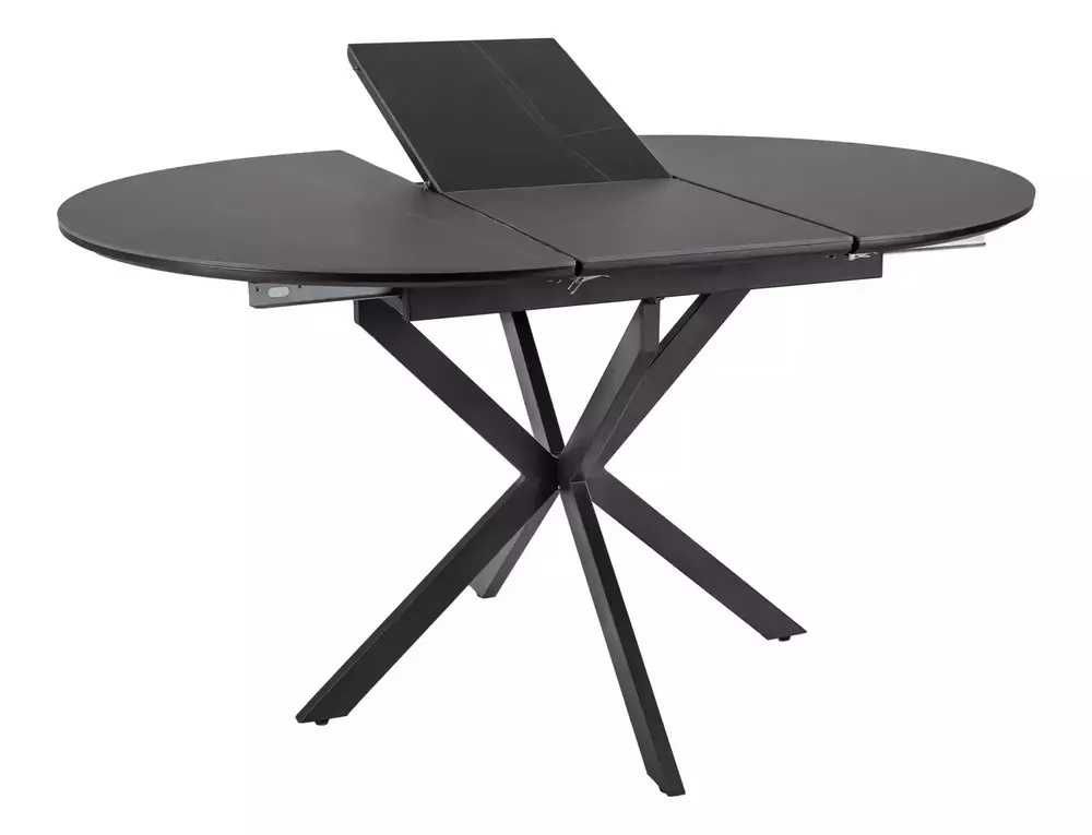 Gaston black ceramic extending dining table with central extension leaf open