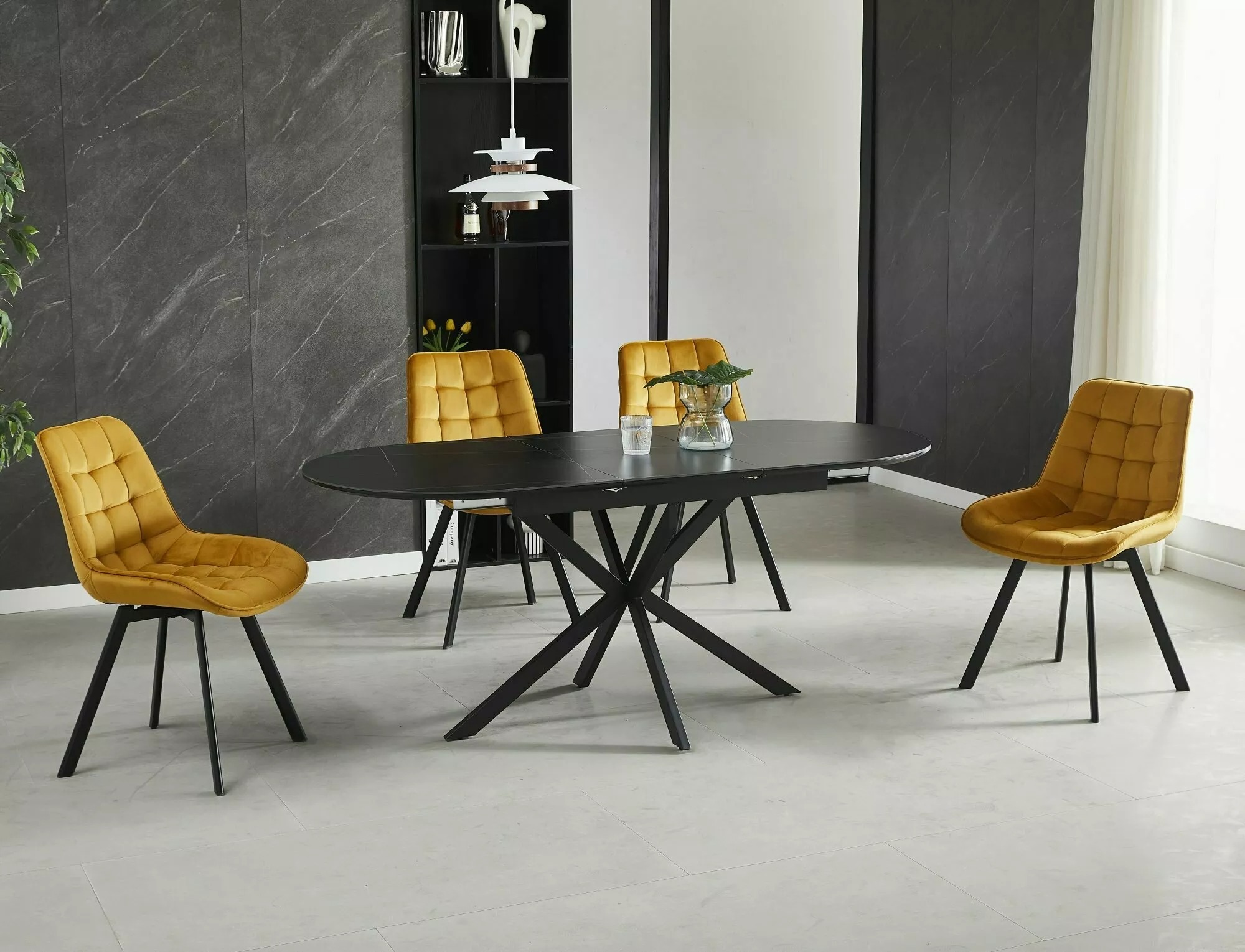 Gaston black ceramic extending dining table in contemporary dining room