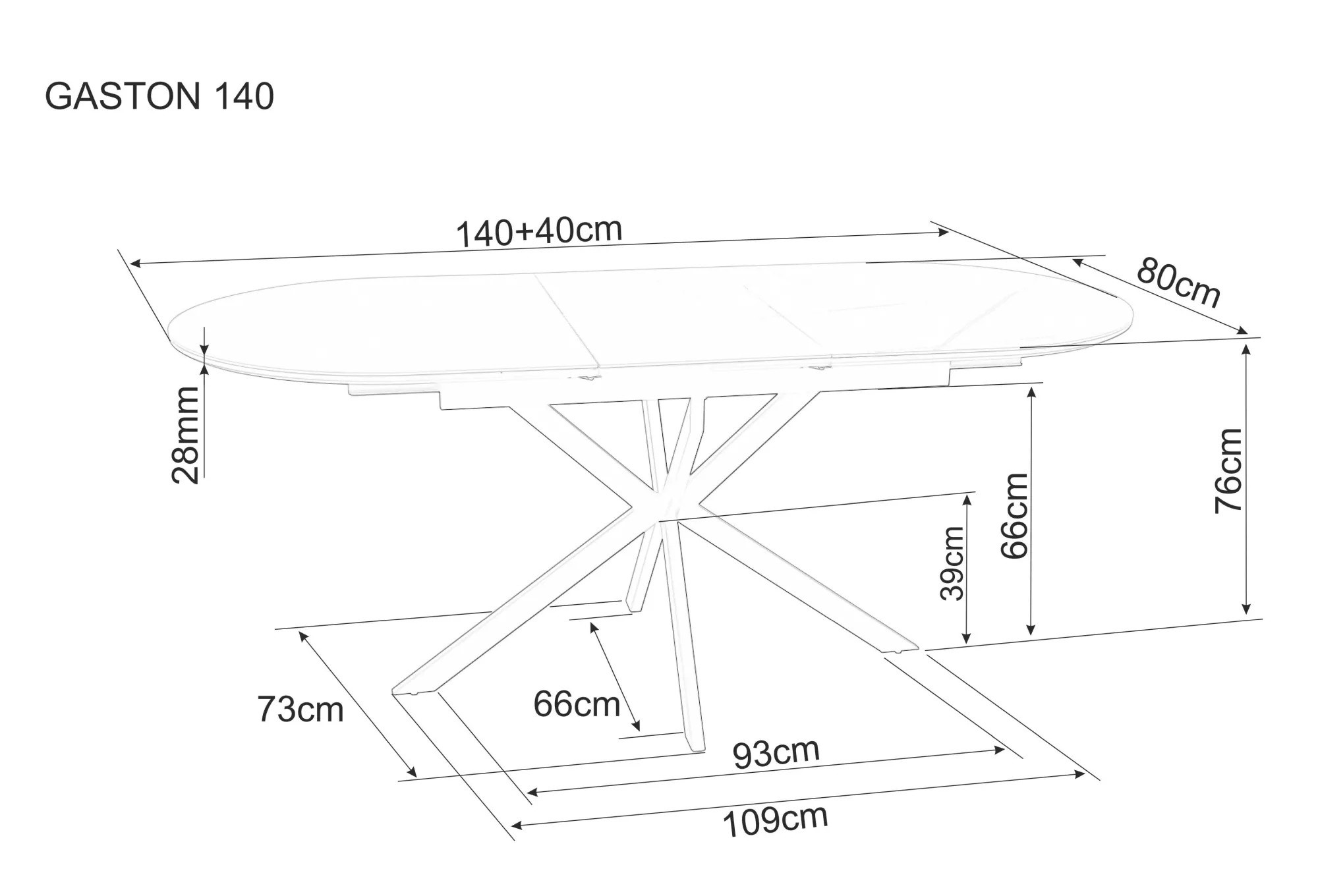 Gaston 140 ceramic dining table dimensions 140 to 180cm by 80cm