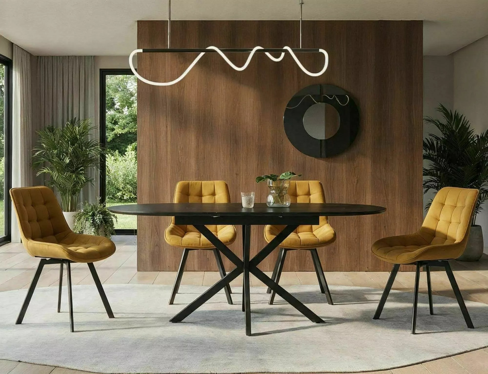 Gaston black ceramic extending dining table in contemporary dining room