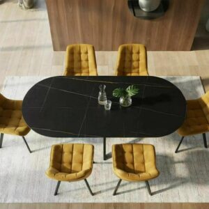 GASTON Black Matt Ceramic Extending Dining Table 140–180cm
