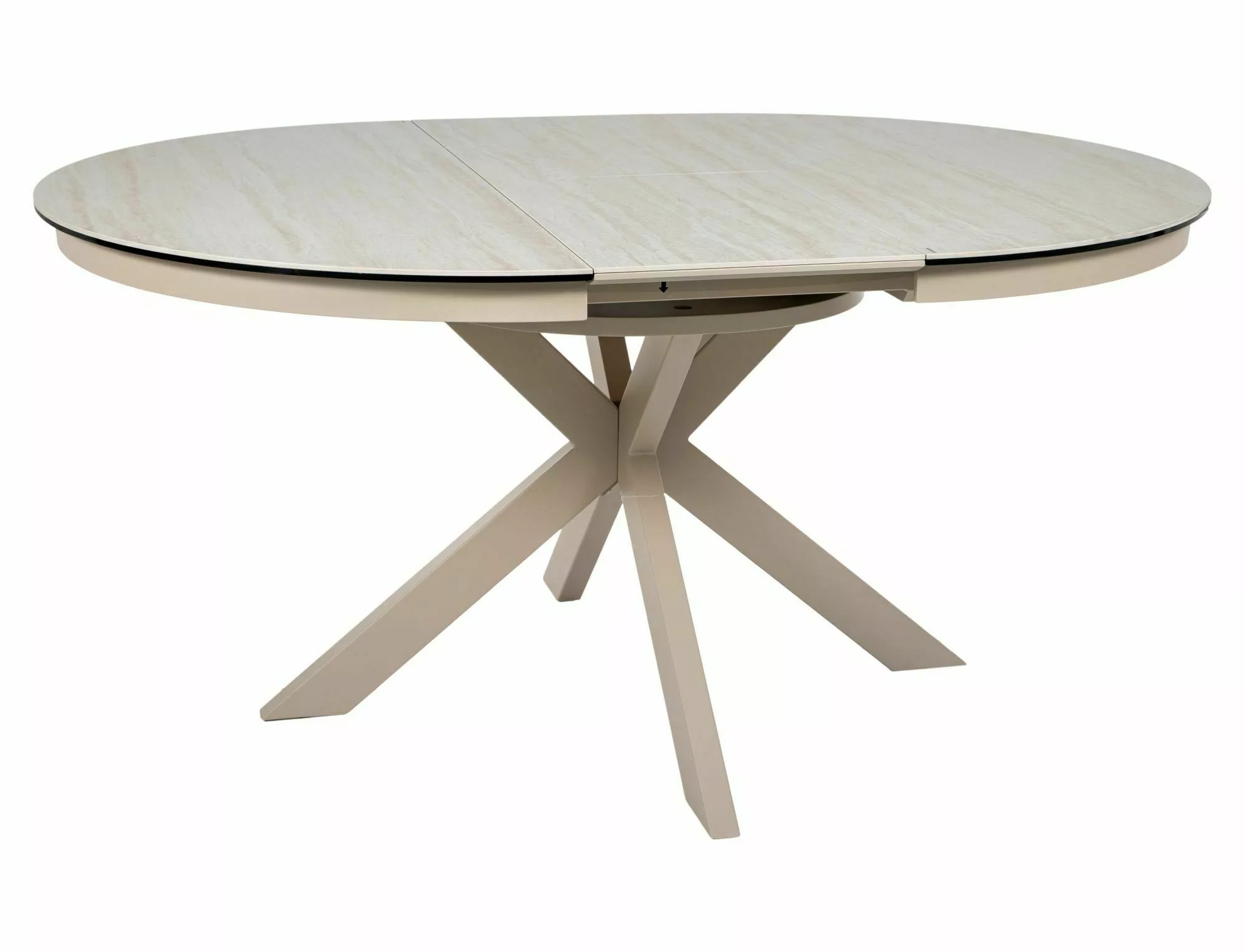 Porto Travertine ceramic dining table extended to 160cm oval shape