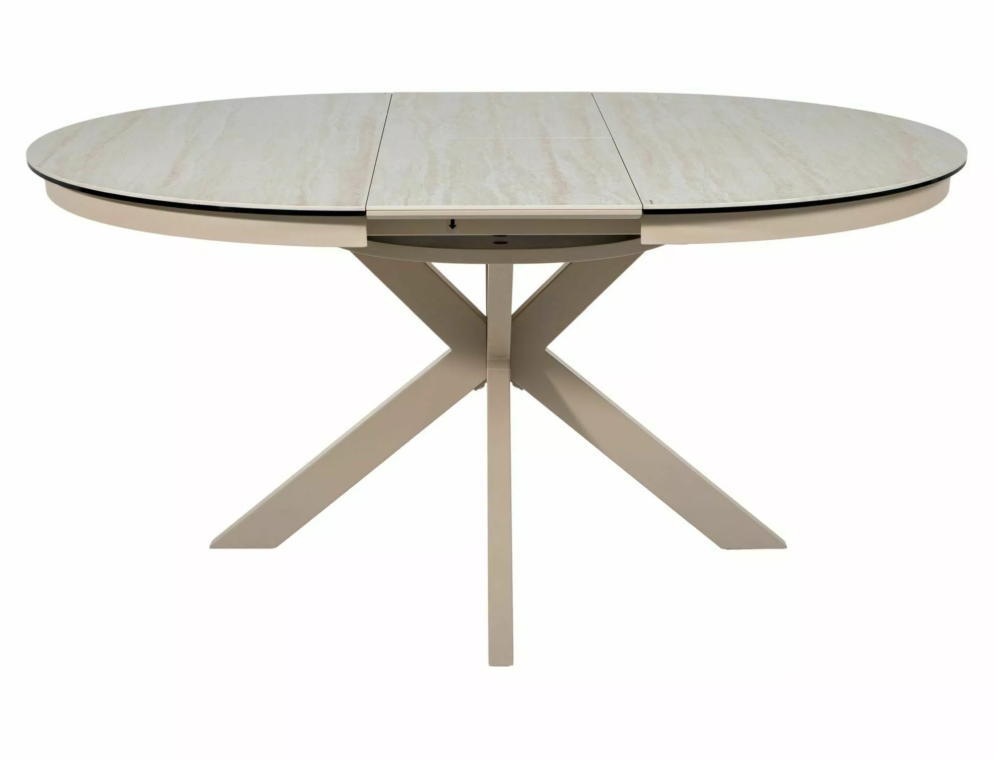 Porto Travertine ceramic dining table extended to 160cm oval shape