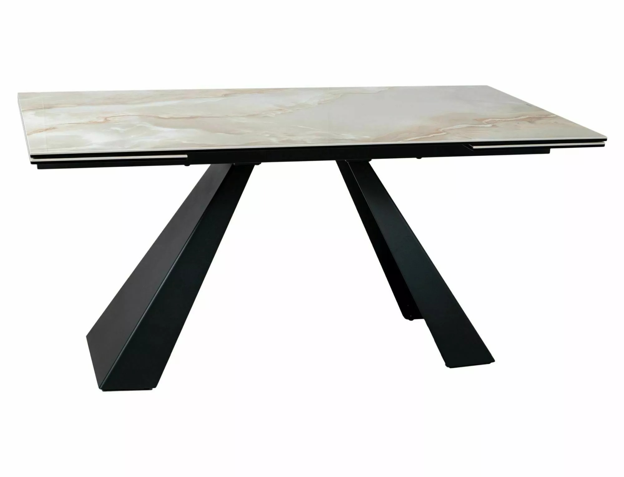 Salvadore Onice Oro Beige Glossy dining table with black metal base