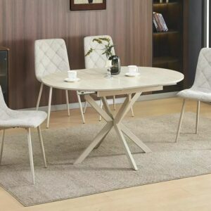 GASTON Small Ceramic Extending Dining Table 100–135cm – Travertine Beige