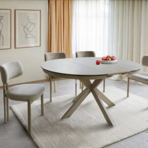 PORTO Travertine Round Extending Dining Table 120–160cm – Cashmere