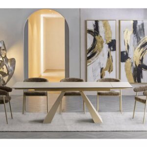 SALVADORE Travertine Beige Extendable Ceramic Dining Table 160–240cm
