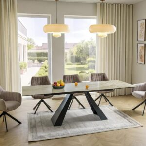 SALVADORE Glossy Onice Oro Beige Extendable Ceramic Dining Table 160–240cm