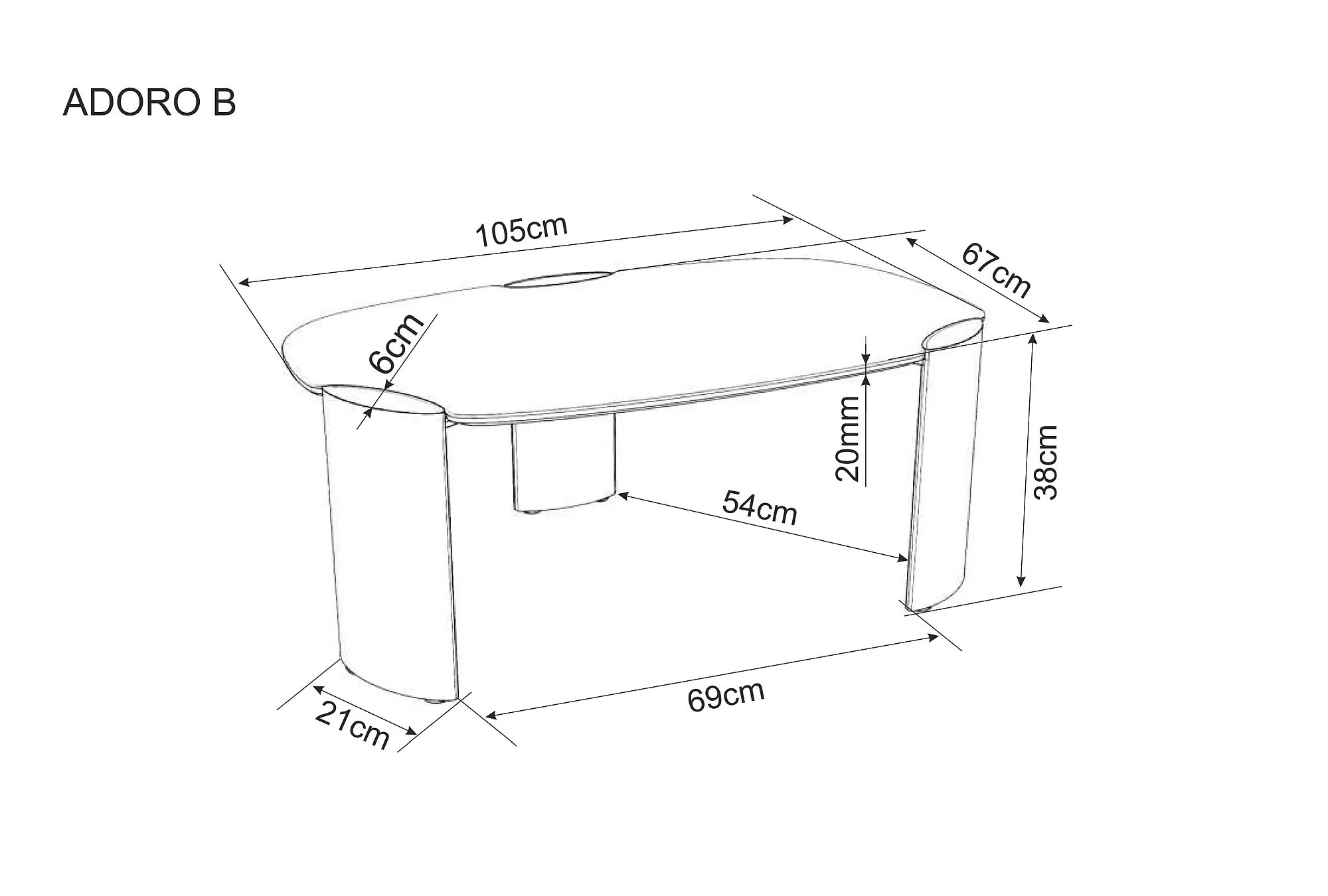 Adoro B Amber Bianco coffee table dimensions 105cm length and 38cm height