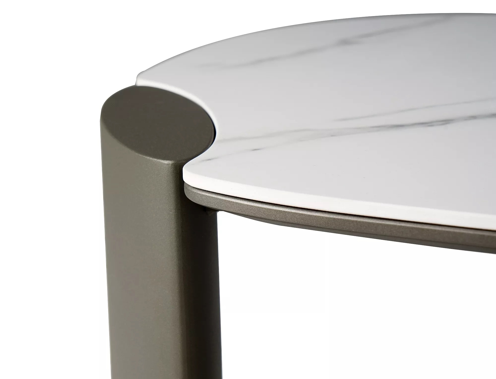 Sculptural copper coloured metal legs of Adoro B modern coffee table