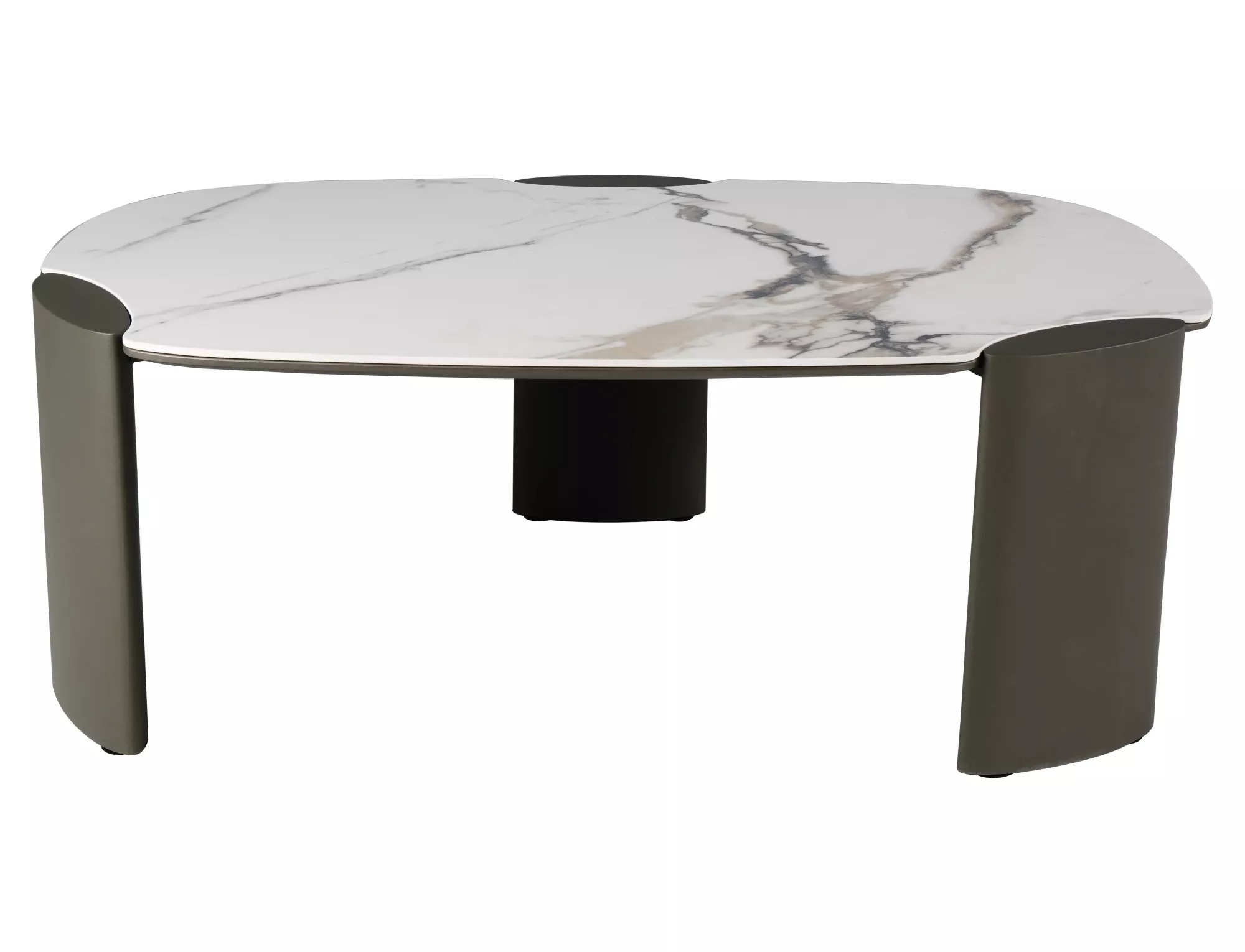 Amber Bianco Spanish ceramic coffee table surface with white marble effect and beige grey veining