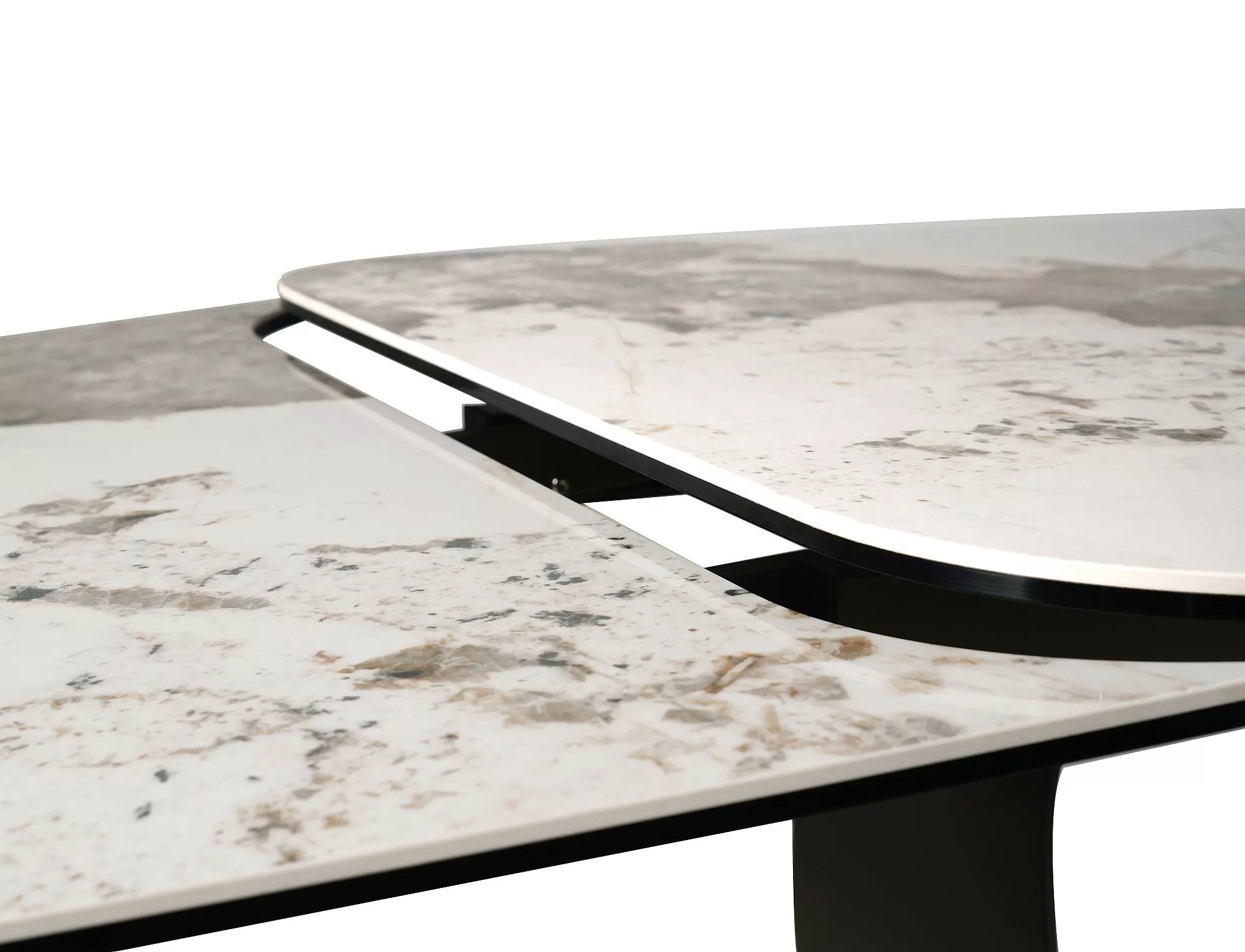 Infinity Pandoro dining table fully extended to 240cm with white marble effect top
