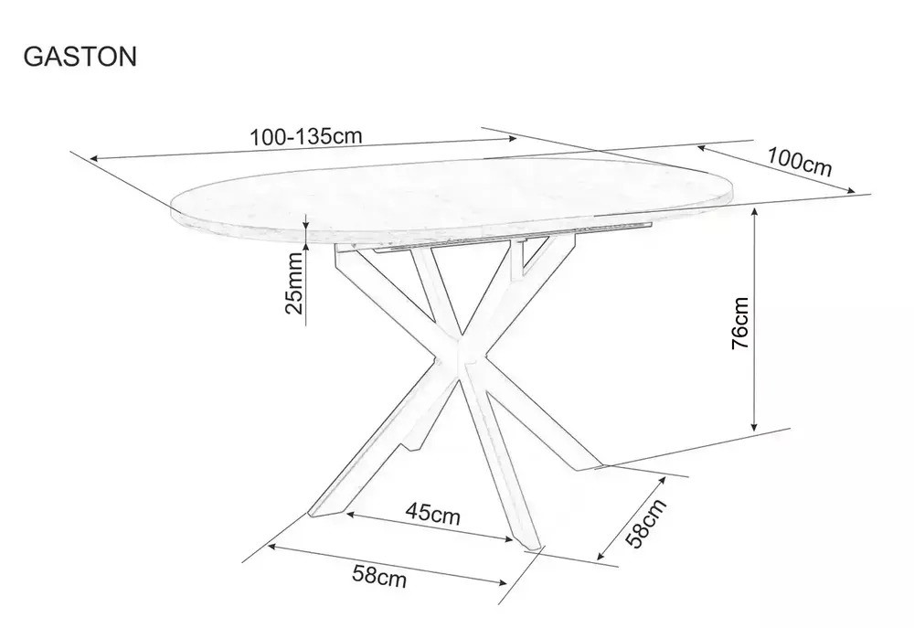 Gaston ceramic dining table dimensions 100 to 135cm with Cashmere metal frame