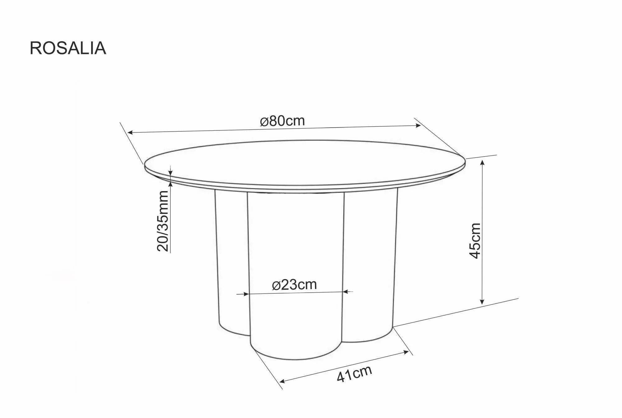 Rosalia Light Grey Coffee Table dimensions 80cm diameter and 45cm height