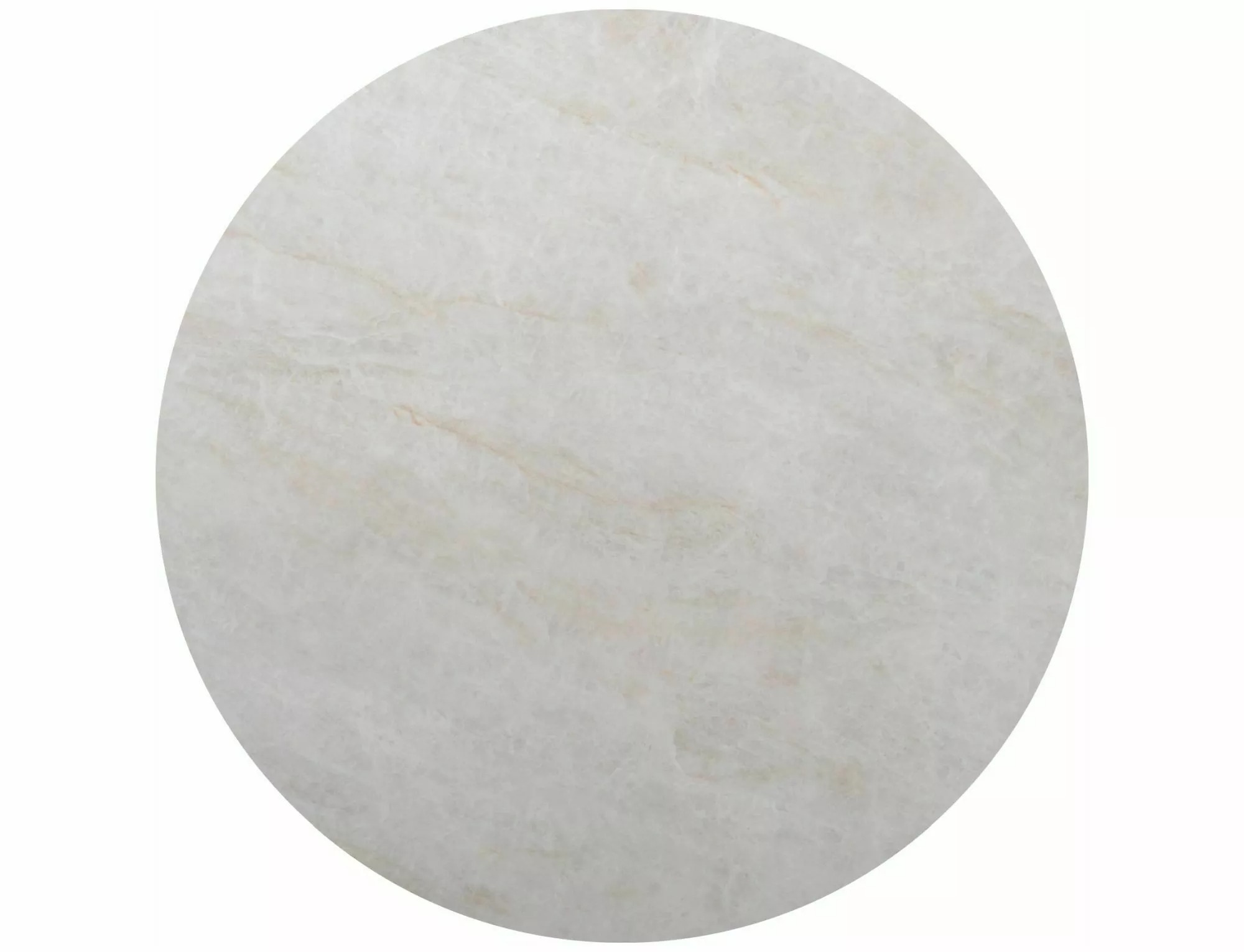 Round Taj Mahal ceramic tabletop in soft cream and light grey with subtle beige veining