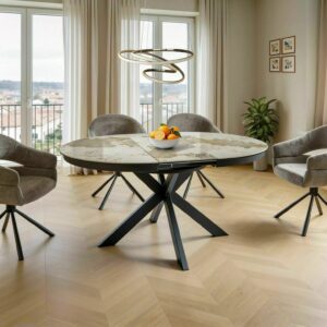PORTO Round Ceramic Extending Dining Table 120–160cm – Pandoro