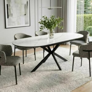 GASTON White Matt Ceramic Extending Dining Table 140–180cm