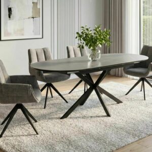 GASTON Grey Matt Ceramic Extending Dining Table 140–180cm